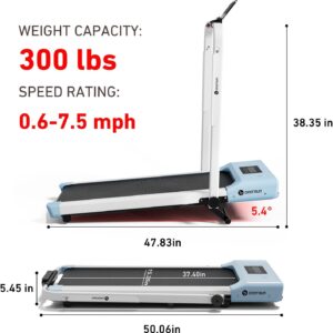 DeerRun Walking Pad Treadmill with Incline and Handle Bar, 3 in 1 Foldable Treadmills for Home Small Office, 300lbs Portable Compact Under Desk Treadmill with App