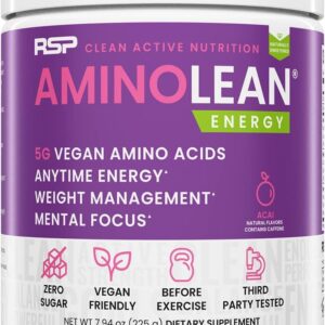 RSP NUTRITION AminoLean Natural Pre Workout Powder, Sucralose Free Amino Energy with No Artificial Dyes, Vegan BCAAs and Weight Management, Acai, 25 Serv