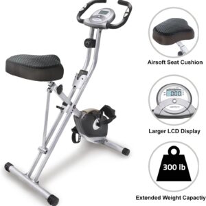 Exerpeutic Foldable Exercise Bike, 8 levels of Resistance Stationary Bicycle with Airsoft Seat, LCD Display to Track Distance, Calories, Time and Speed