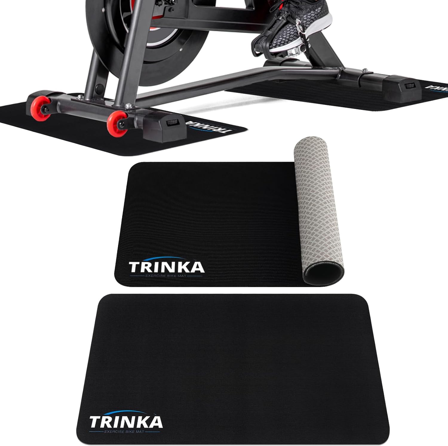 2PCS Peloton Exercise Bike Mat for Carpet & Hardwood Floors, Non-Slip Mat Compatible with Stationary Spin Bike, Concept 2 Rowing Machine, Workout Mat for Bike Trainer