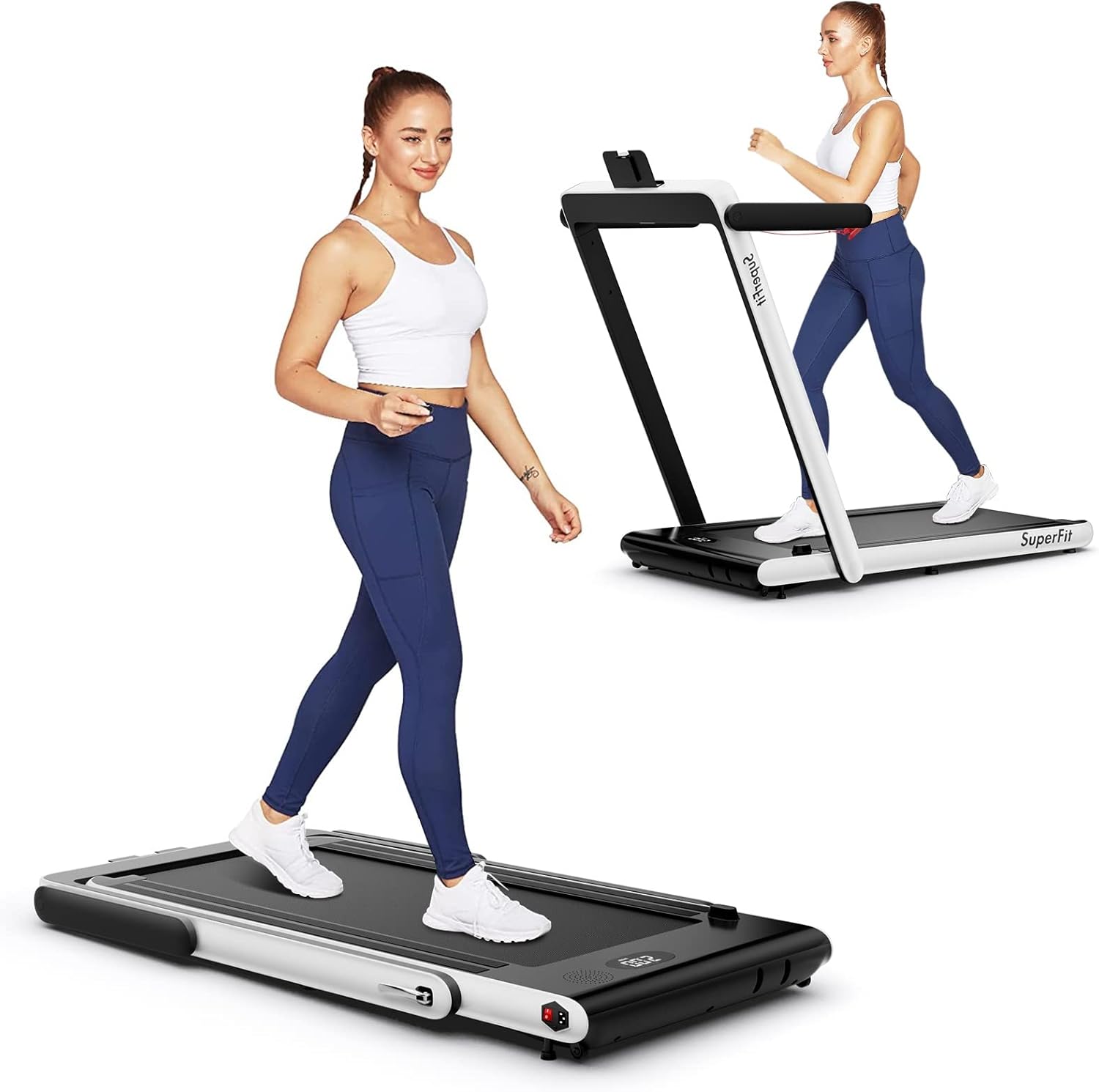 GYMAX Walking Pad, 2 in 1 Free Installation Under Desk Treadmill with LED Monitor, Smart App/Remote Control & Bluetooth Speaker, Foldable Compact Running Machine for Home Office Small Spaces