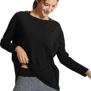 CRZ YOGA Pima Cotton Long Sleeve Workout Shirts for Women Loose Fit Athletic Yoga T-Shirts Casual Boat Neck Fall Tops