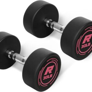 RitFit 5-200 LBS PVC Coated Pink Round Dumbbells Set with Optional Rack and Non-Slip Handle for Home Gym Strength Training and Fitness