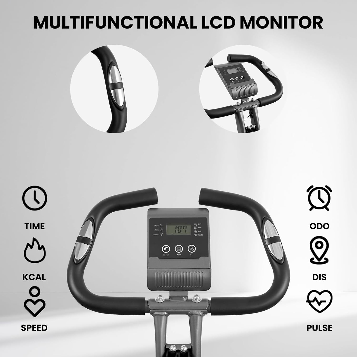 Exercise Bike Stationary Bike Folding Exercise Bike with 10 Level Adjustable Magentic Resistance Support Back Pad and Phone/Tablet Holder Arm Resistance Band Pulse Sensor LCD Monitor for Home Workout 265 LB Capacity - Image 2