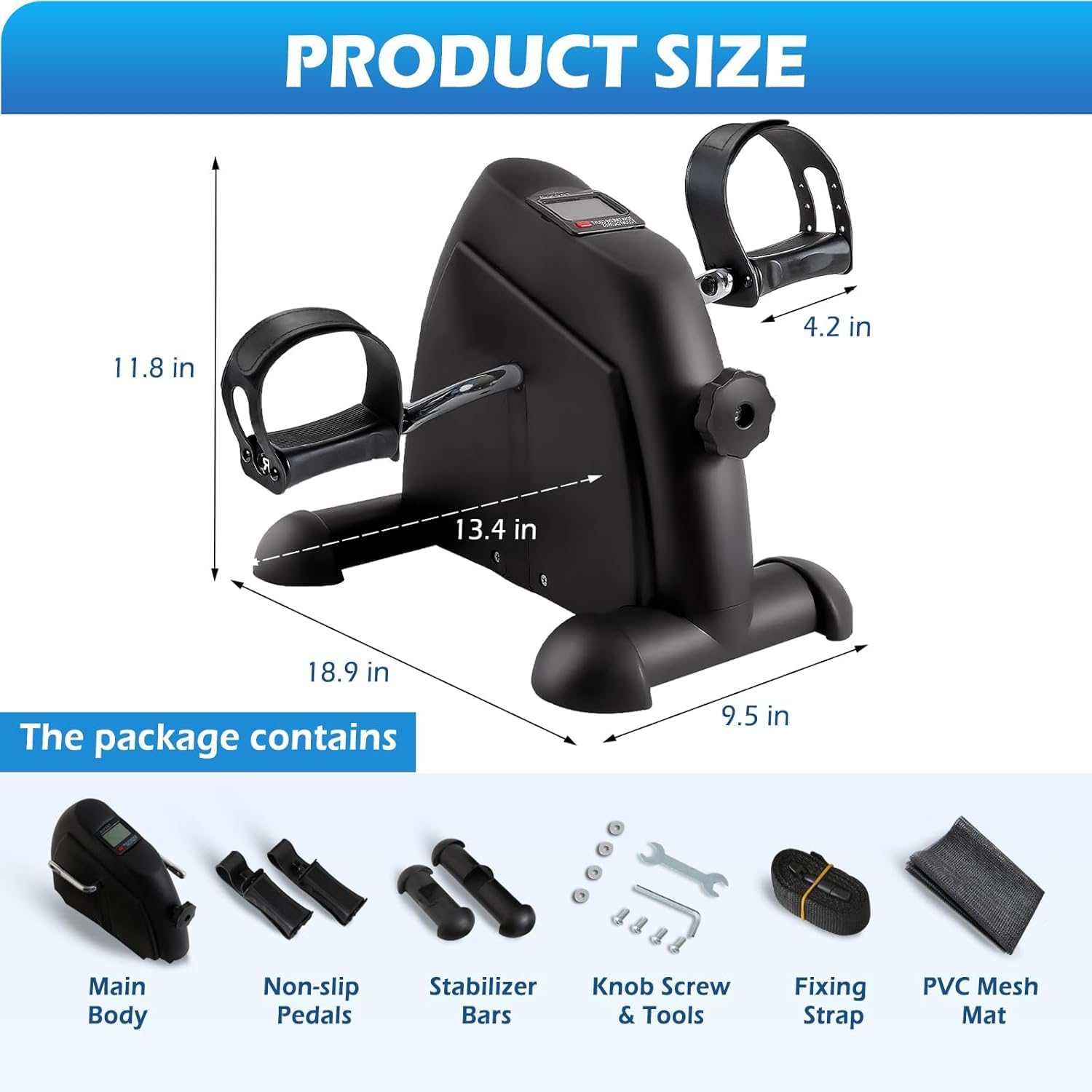 TABEKE Under Desk Bike Pedal Exerciser - Mini Exercise Bike for Arm/Leg Exercise, Pedal Exerciser for Seniors with LCD Display - Image 7