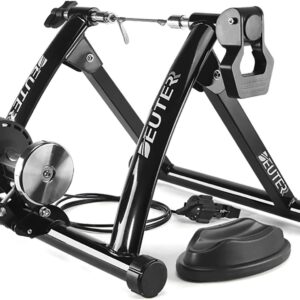 Bike Trainer, Magnetic Bicycle Stationary Stand for Indoor Exercise Riding, 26-29″ & 700C Wheels, Quick Release Skewer & Front Wheel Riser Block Included