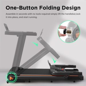 Treadmill with 0-15% Auto Incline, 3.5HP Quiet Brushless Foldable Treadmills for Home, Small Space Portable Running Walking Machine, 300 Lbs Capacity with Bluetooth APP & Pulse Monitor