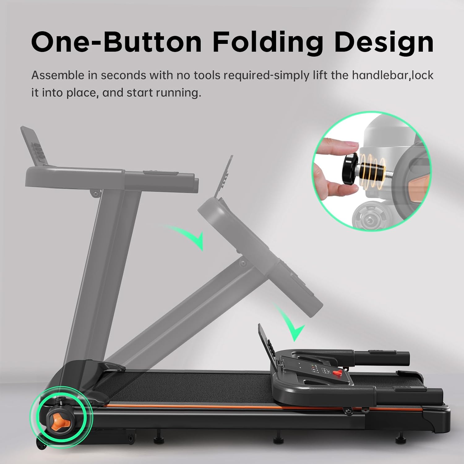 Treadmill with 0-15% Auto Incline, 3.5HP Quiet Brushless Foldable Treadmills for Home, Small Space Portable Running Walking Machine, 300 Lbs Capacity with Bluetooth APP & Pulse Monitor - Image 2