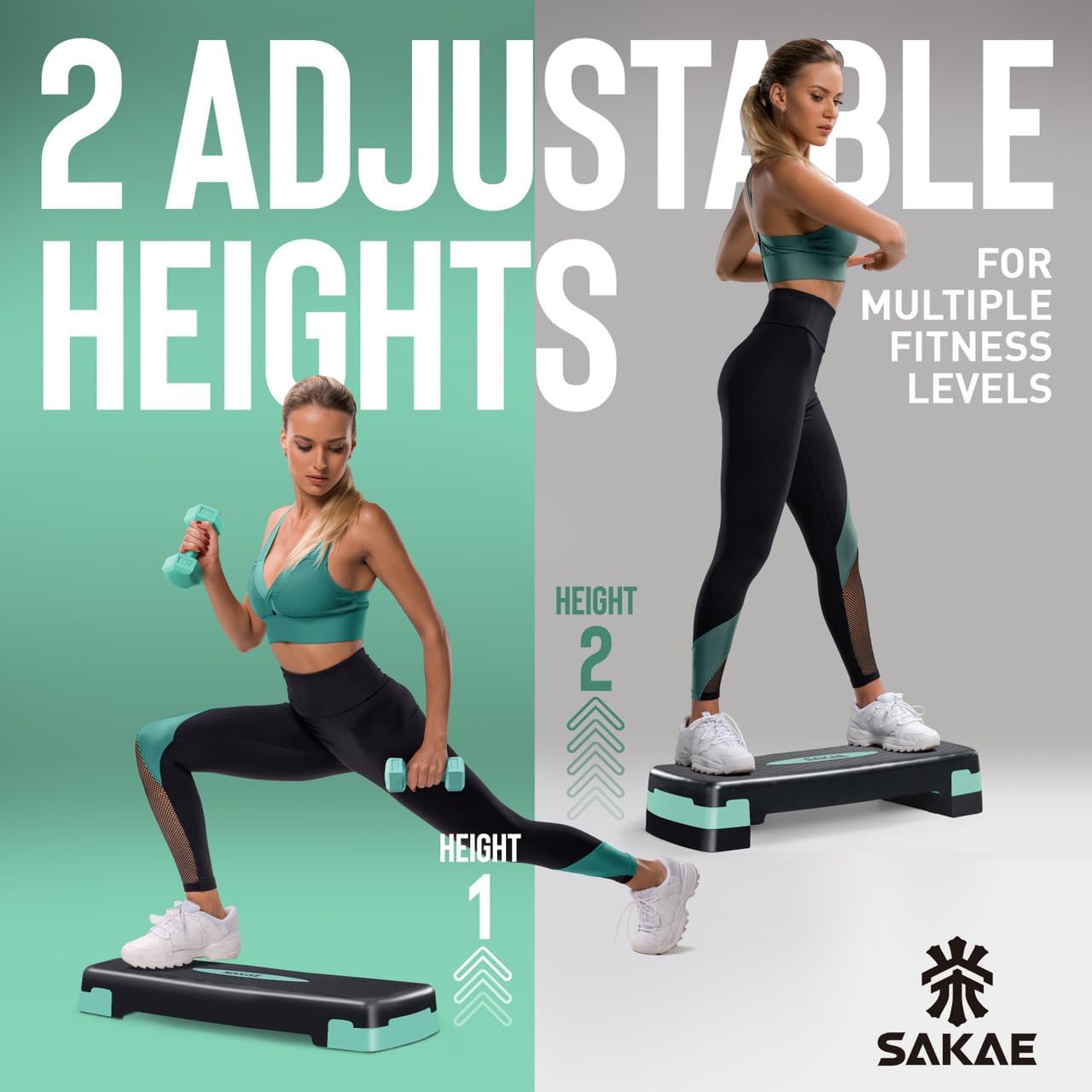 Adjustable Height Aerobic Stepper Set, Multiple Bundle Options with Dumbbells, Kettlebell, Waist Trimmer, Ankle Weights or Weighted Vest, Workout Exercise Step Platform w/Level Risers, 4 Colors - Image 3