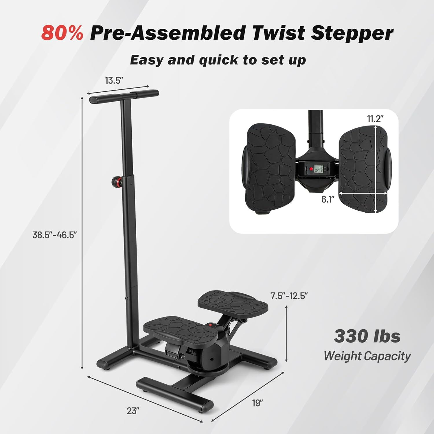 GYMAX Exercise Stepper with Handle Bar, 330 LBS Twist Stepper with LCD Monitor & Oversize Pedals, Portable Hydraulic Mini Stair Stepper for Home Aerobic Workout Fitness - Image 7