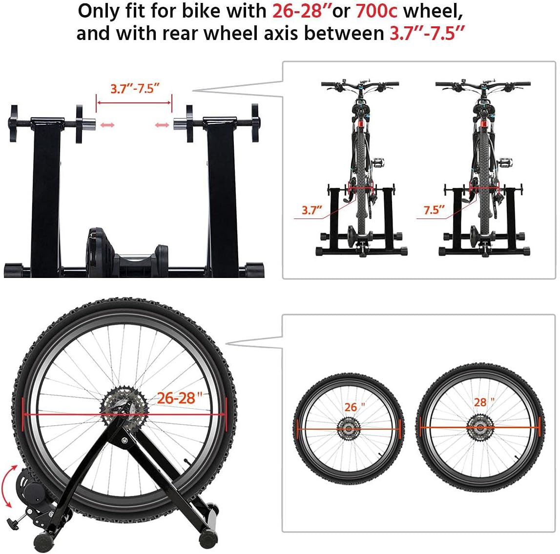 Yaheetech Bike Trainer Stationary Bike Stand Magnetic Bike Trainer Stand for Indoor Riding Premium Steel Bicycle Trainer Accessories Fits for 26in-28in, 700C Wheels - Image 6