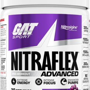 GAT SPORT, Nitraflex Advanced Pre-Workout Powder, Increases Blood Flow, Boosts Strength and Energy, Improves Exercise Performance (Grape, 30 Servings)
