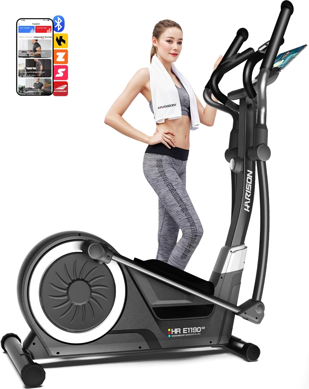 HARISON Elliptical Machine for Home 350 LBS Capacity, Magnetic Elliptical Exercise Machine with 16-Level Resistance Control, Elliptical Trainer with HARISON Bluetooth (Black)