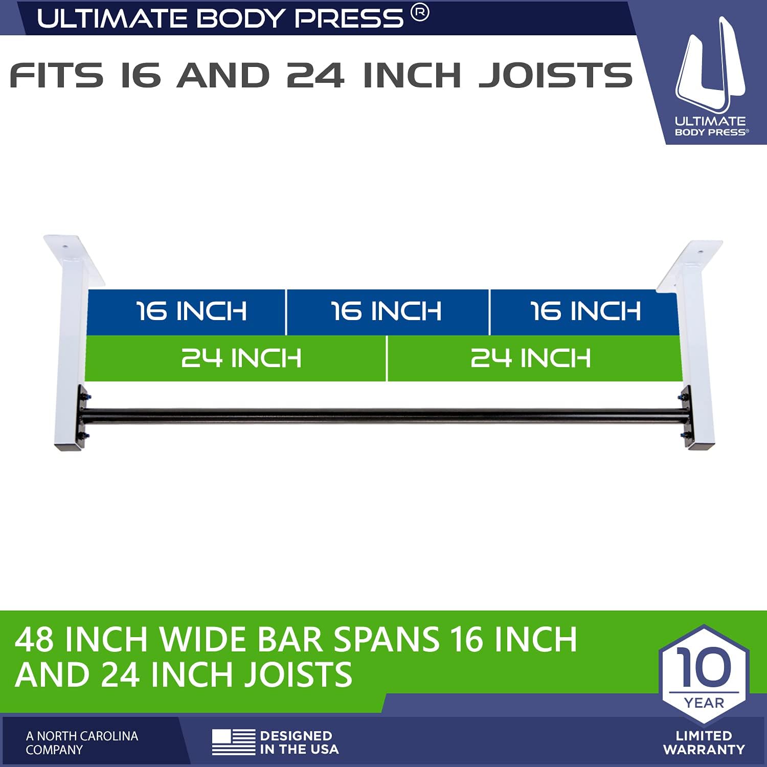 Ceiling Mount Pull Up Bar with 48” Straight Bar and 14” Risers, Fits 16” and 24” Joist by Ultimate Body Press - Image 7