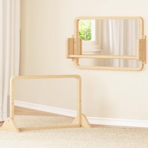 3-in-1 Montessori Mirror with Bar, Adjustable Toddler Mirror & Pull Up Bar, Montessori Learning Toy for Baby 6-18 Months, Nursery Mirrors, Natural Wood Furniture for Daycare, Kids Classroom