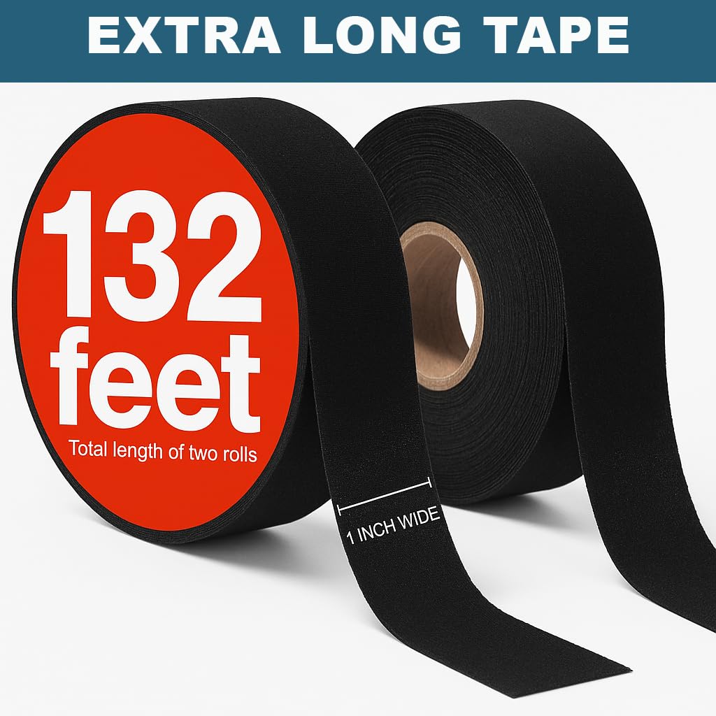 2 Pk Grip Tape - Cloth Grip Tape for Pull Up Bars, Sports, Tools, Handles, Bats, Rackets, Gym Equipment, Wire Wrap - No Residue, Sweat Resistant, 1 Inch x 66 Feet Each Roll - Black - Image 3