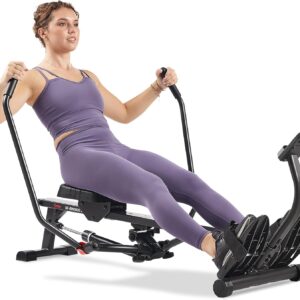 Sunny Health & Fitness Compact Full-Motion Rowing Machine w/Adjustable Resistance, Low-Impact Full-Body Workout Rower w/Long Slide Rail, Space-Saving Design, Optional Free SunnyFit App Connection