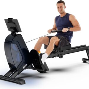 Magnetic Rowing Machine for Home Use, Foldable Rower with 32 Levels of Silent Resistance, LED Light Effects, Compact Dual Slide Rail, Max 350lb Capacity, Bluetooth & App Compatible