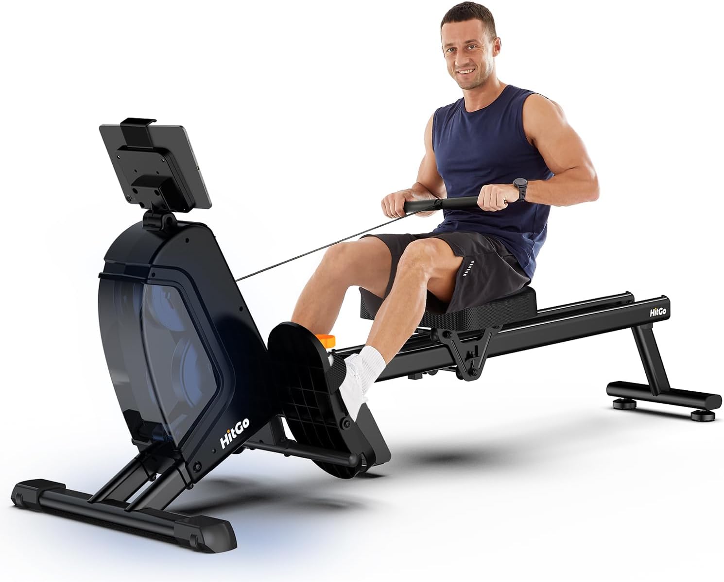 Magnetic Rowing Machine for Home Use, Foldable Rower with 32 Levels of Silent Resistance, LED Light Effects, Compact Dual Slide Rail, Max 350lb Capacity, Bluetooth & App Compatible