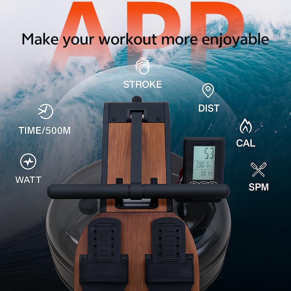 Foldable Rowing Machines for Home with Adjustable Large Water Tank & Comfortable Seat for Real Experience Immersive Water Rower, APP Link,Joint 0 Impact 330LBS Weight Capacity; - Image 5