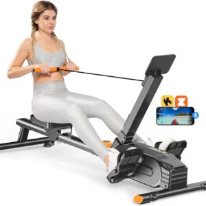 Magnetic Rowing Machines for Home, Rower Machine with 16 Levels Powerful Silent Magnetic Resistance, 350lbs Weight Capacity, LCD Monitor, Silent Rail System, Compact Row Machine for Home Gym Exercise