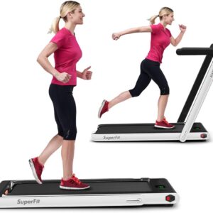 GYMAX Walking Pad, 2.25HP Foldable Treadmill with Smart App & Remote Control, Bluetooth LED Monitor, Small Spaces Compact Running Machine, Folding Portable Under Desk Treadmill for Home Office