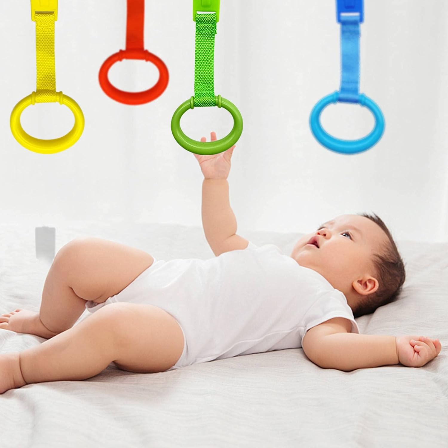 codree 8PCS 4 Colors Baby Playpen Pull up Rings- Baby Crib Pull up Rings- Baby Walking Exercises Assistant Rings- Baby Bed Stand Up Rings Baby Cot Hanging Rings for Infant Baby Toddler - Image 5