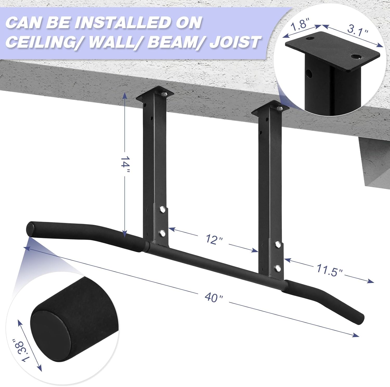 ATENTO Pull Up Bar, Chin Up Bars Ceiling Mount, Workout for Home Gym, Beam, Crossfit - Heavy-Duty, Foam Grip, Easy installation - Image 6