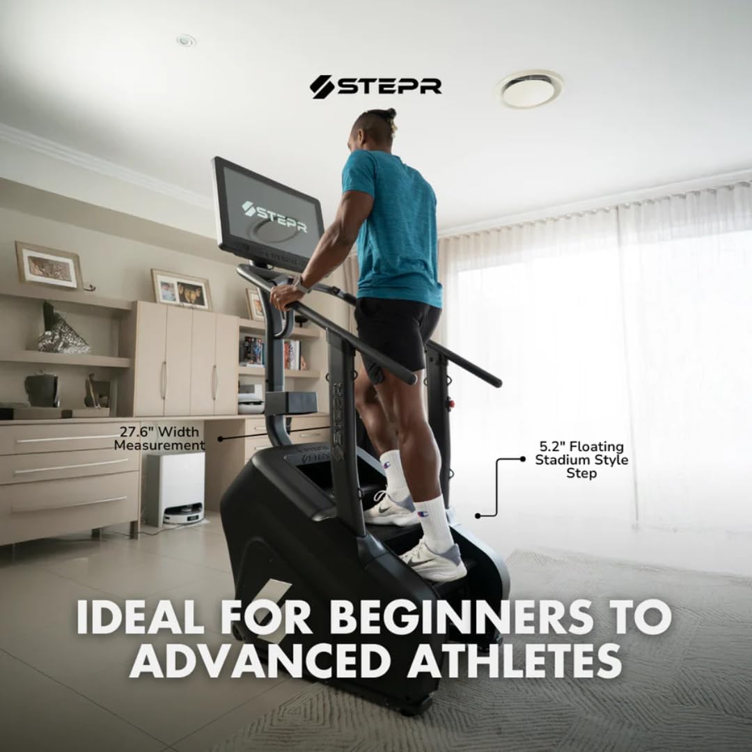 STEPR+ Stair Master with 27" Touchscreen, Commercial Grade Stairmaster Machine for Home, 140 Steps/Min, Bluetooth & WiFi Stepper Machine, Resistance Band Attachments, Mobile App, 375 lb Capacity - Image 4