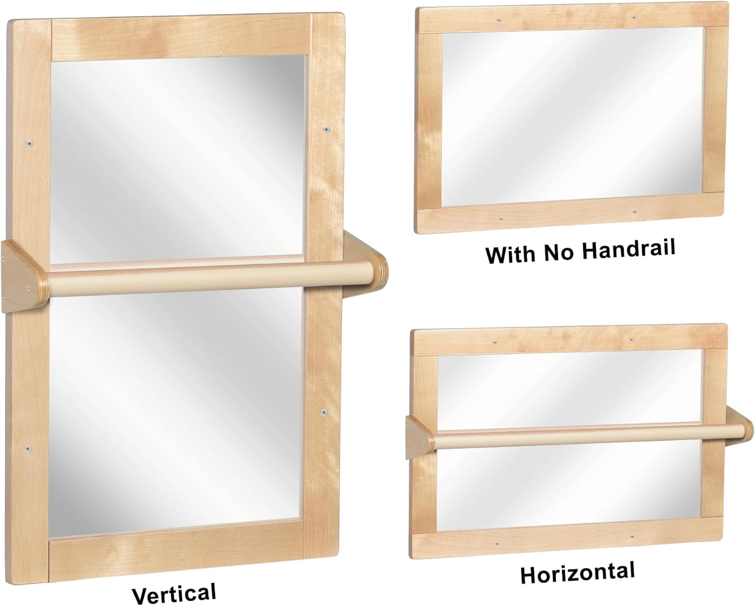 Baby Montessori Wooden Frame Non-Shatter Safety Mirror w/ 2 Pull Up Bars, Infant Coordination Small Mirror for 6-18 Months (Natural) - Image 6
