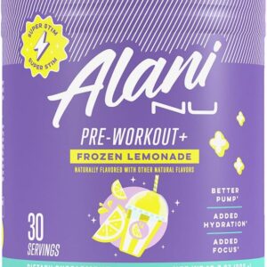 Alani Nu Pre Workout+ Powder Frozen Lemonade, Extra Boost, Sugar Free, 300mg Caffeine, L-Theanine, Beta-Alanine, Citrulline, 30 Servings