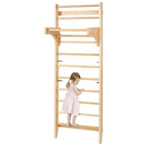 VEVOR Swedish Ladder Wall Gym, 10-Level Solid Wood Indoor Jungle Gym, 220lbs Loading Indoor Playground Climbing Ladder for Kid Adults, Gymnastic Stall Bars with Pull-Up Bar – Ideal Gift for Boys Girls