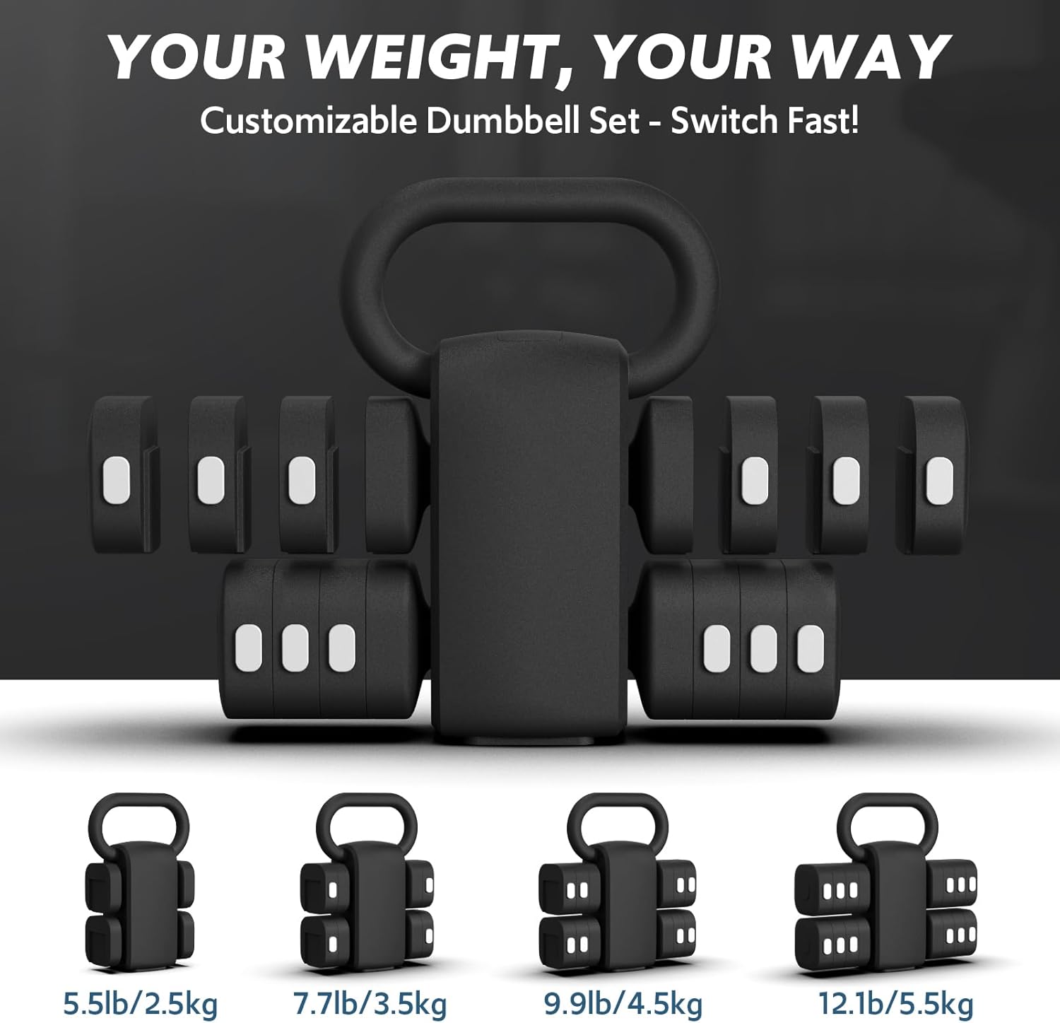 Adjustable Dumbbell Set of 2, 4 in 1 Free Weights Dumbbells Set for Women with Fast Adjustment, Each 2lb 3lb 4lb 5lb Hand Weights Set for Home Gym & Outdoor Exercise Training - Image 3