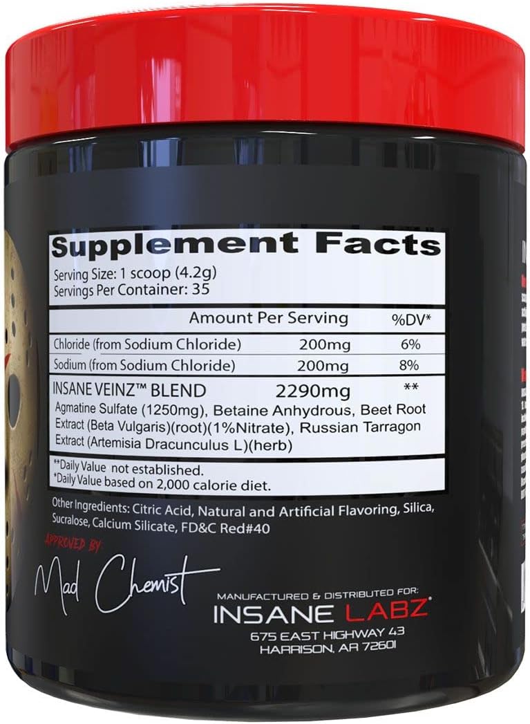 Insane Labz Insane Veinz Non Stimulant NO Enhancing Powder, Nitric Oxide Booster, Loaded with Agmatine Sulfate and Betaine Anhydrous, Increase Vascularity, 35 Srvgs, Fruit Punch - Image 2