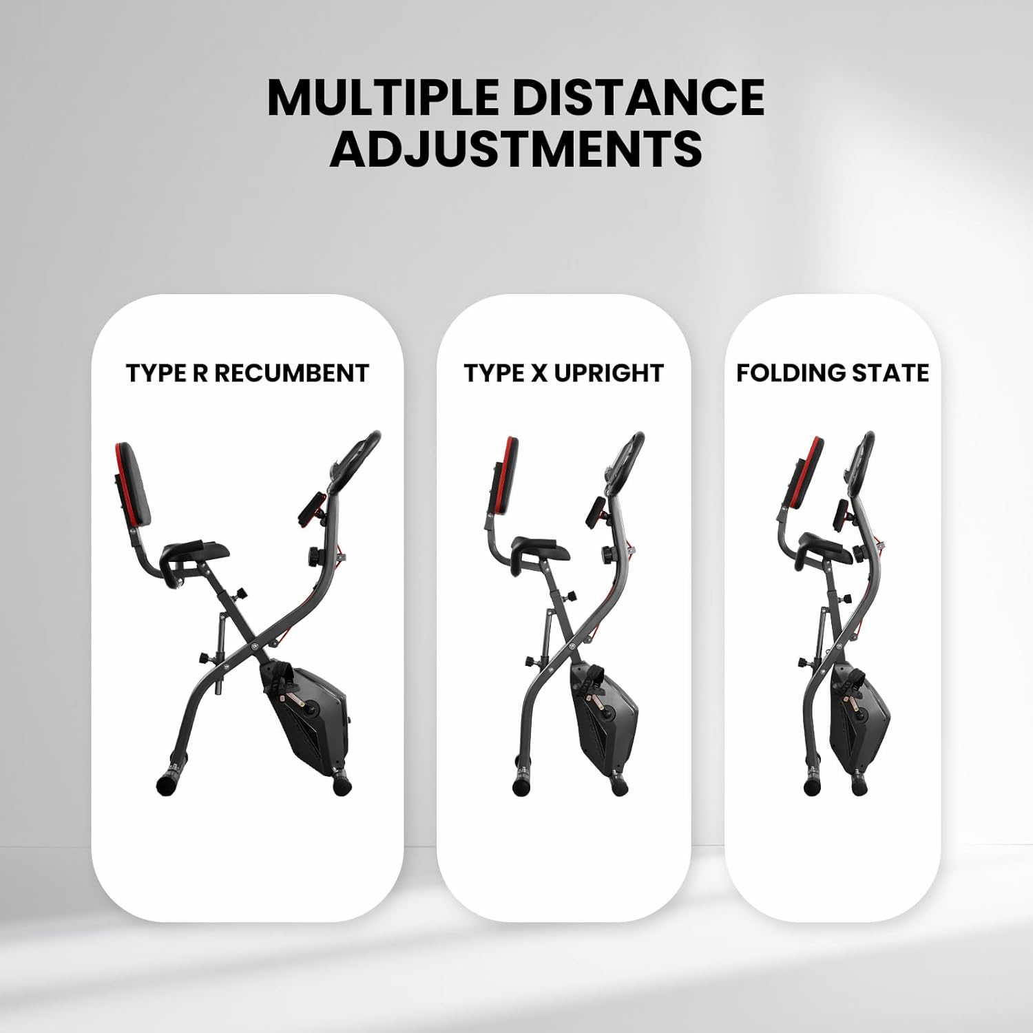 Exercise Bike Stationary Bike Folding Exercise Bike with 10 Level Adjustable Magentic Resistance Support Back Pad and Phone/Tablet Holder Arm Resistance Band Pulse Sensor LCD Monitor for Home Workout 265 LB Capacity - Image 5