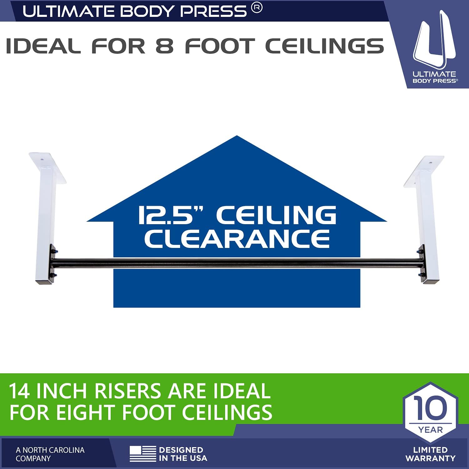 Ceiling Mount Pull Up Bar with 48” Straight Bar and 14” Risers, Fits 16” and 24” Joist by Ultimate Body Press - Image 2