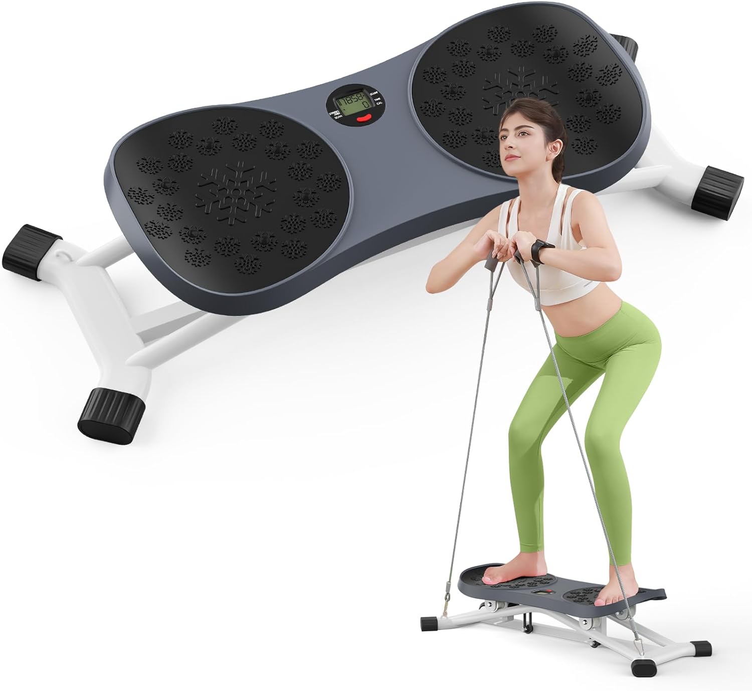 Slide Steppers Exercise for Home, Mini Stair Stepper with Resistance Bands, Full Body Workout Machine, Simulate Skiing Posture, 350 LBS Weight Capacity