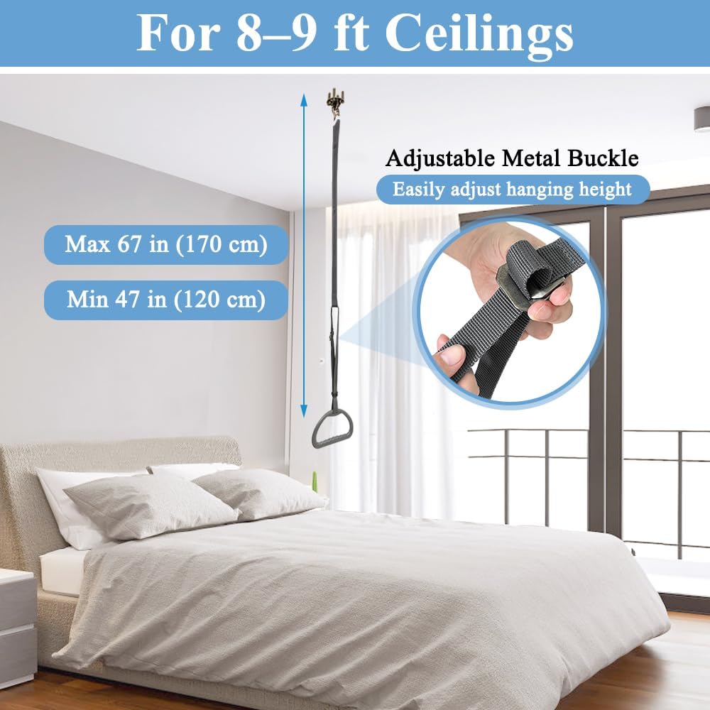 AOSSA Ceiling Trapeze Bar for Standing Assist – Adjustable Pull Up Strap with Overhead Handle for Elderly, Disabled or Patients, Lift Support Handle for Bed Mobility & Transfer - Image 3