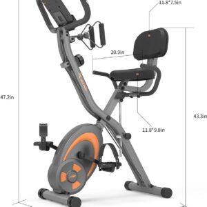 leikefitness Folding Stationary Bike Recumbent Exercise Bike w/Arm Resistance Bands-Pulse Sensor-LCD Monitor and Easy to Assemble Indoor Cycling Bike 2280