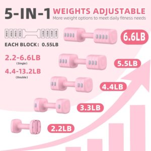 13.2LB Adjustable Dumbbell Set, 5 Levels Weights Dumbbell Set with Each 2.2lb/3.3lb/4.4lb/5.5lb/6.6lb, Hand Weights for Women/Men Home Office Gym Full-Body Workout