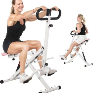 Squat Machine, Squat Assist Trainer with Adjustable12 Level Resistance, Foldable Squat Ride Rowing Machine for Home, Full Body Workout Gym for Glutes Legs Workout, 350 LBS Capacity