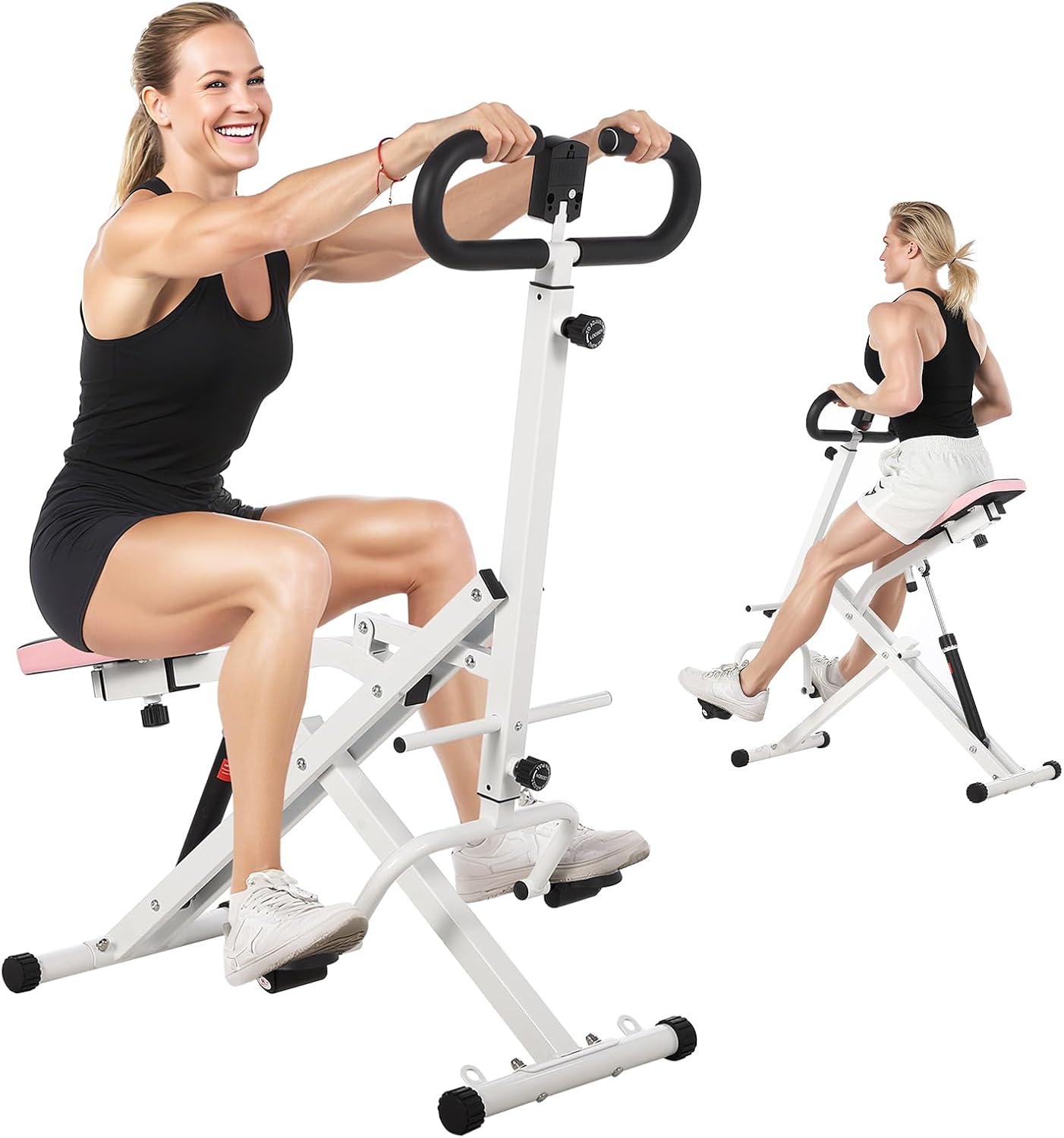 Squat Machine, Squat Assist Trainer with Adjustable12 Level Resistance, Foldable Squat Ride Rowing Machine for Home, Full Body Workout Gym for Glutes Legs Workout, 350 LBS Capacity