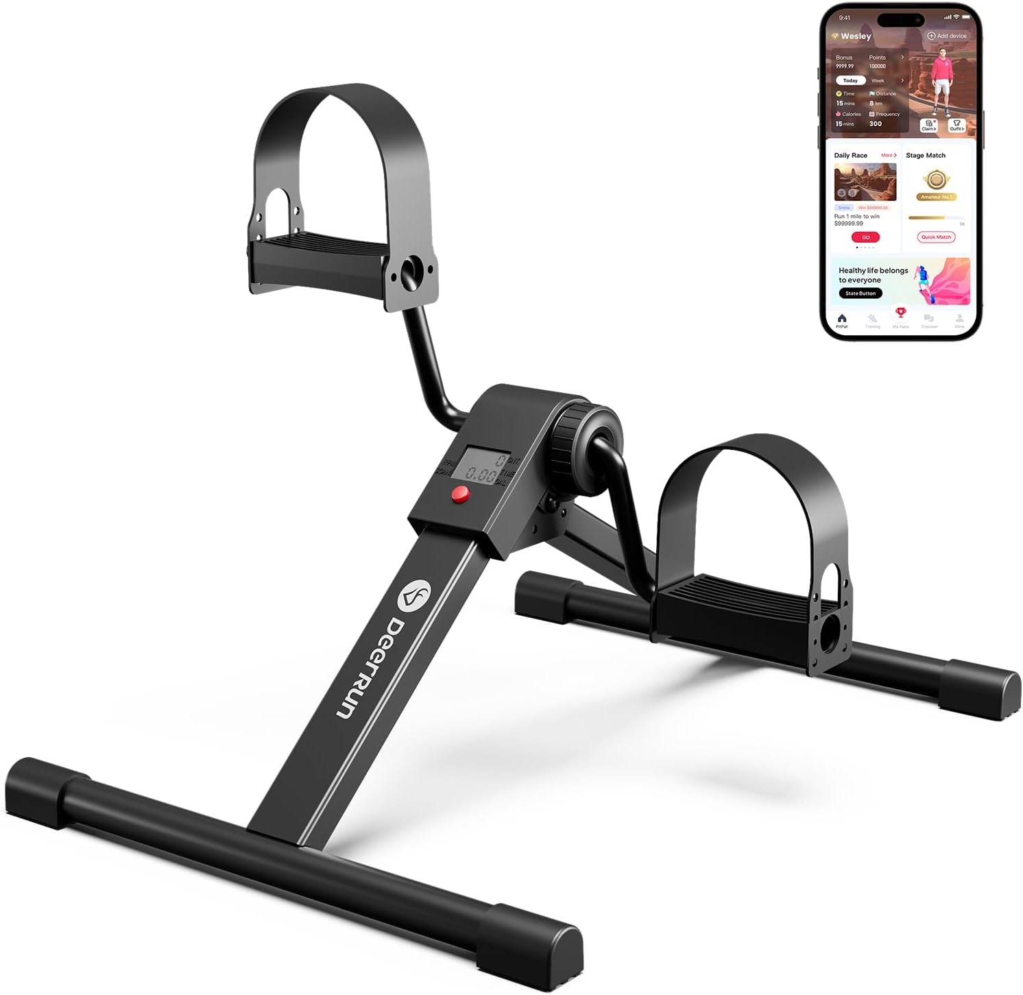 Under Desk Bike Pedal Exerciser, Portable Under Desk Cycle with Adjustable Resistance, Mini Exercise Bike for Arm and Leg Workout, Folding Peddler Machine Bicycle with LCD Monitor & Calorie Tracker