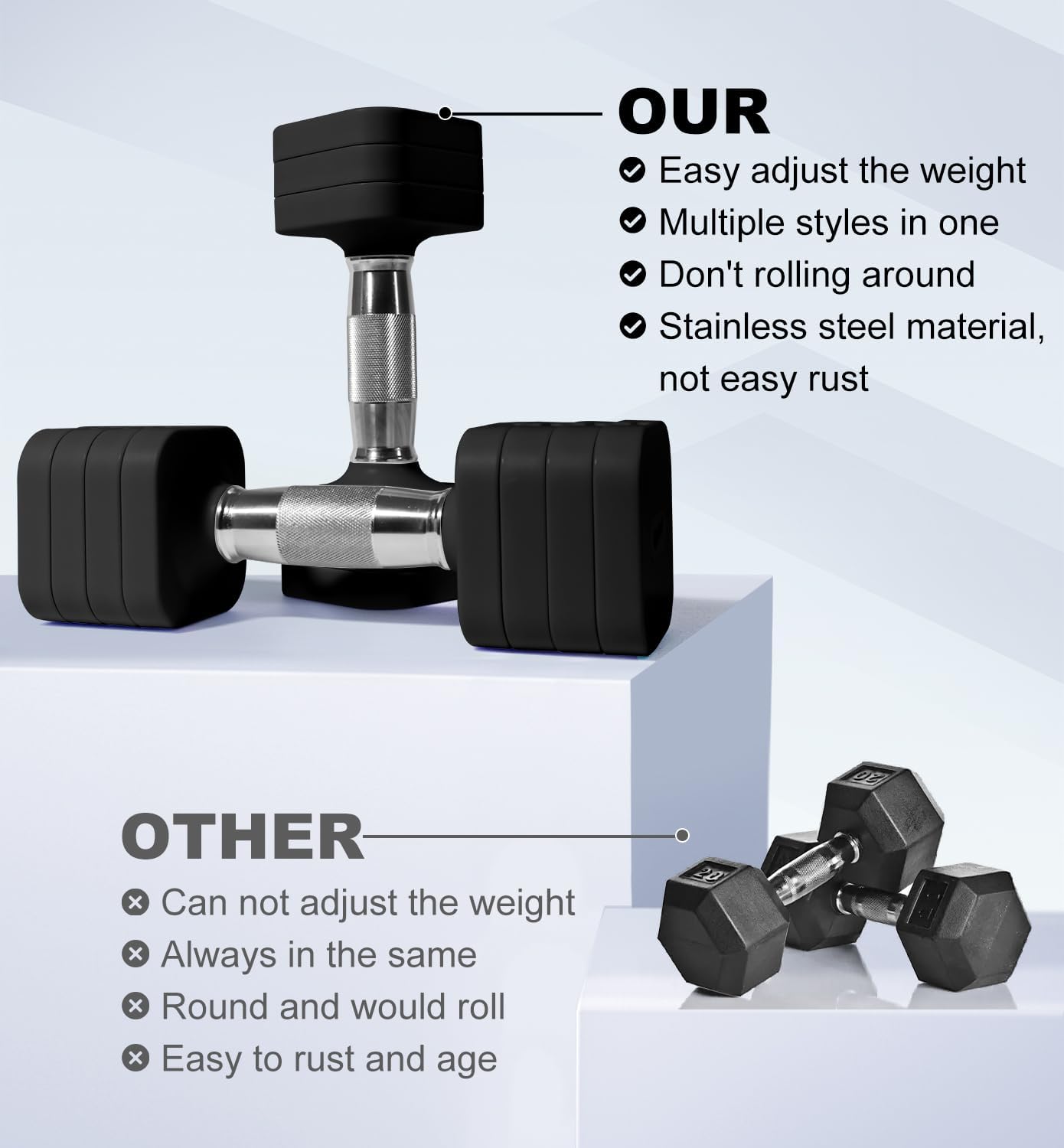 15LB 20LB 40LB 50LB Adjustable Dumbbell Set Free Weights Dumbbells Set for Women Men Hand Weights Sets Adjust Dumbbell Weight Sets for Home Gym Exercise Workout Strength Training Equipments - Image 3