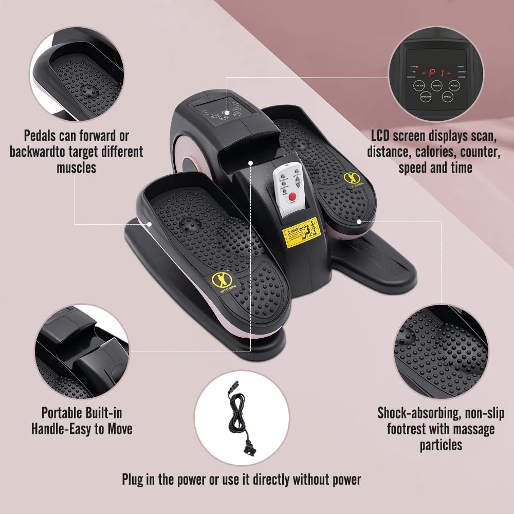 Under Desk Elliptical Electric Seated Pedal Exerciser Home Office Leg Exercise Equipment with Remote Control Seated Mini Elliptical Machines Portable Trainer for Teens Seniors Adults - Image 5