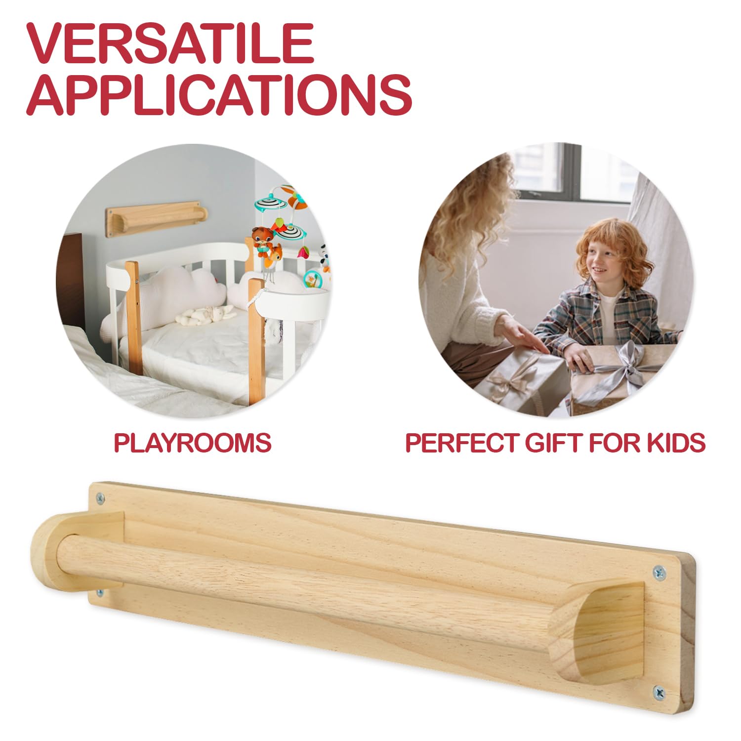 Monläurd® Wooden Baby Pull Up Bar – Montessori Wall-Mounted Handrail for Toddlers Learning to Stand, Balance & Walk, Safe Indoor Support for Early Motor Skill Development - Image 4