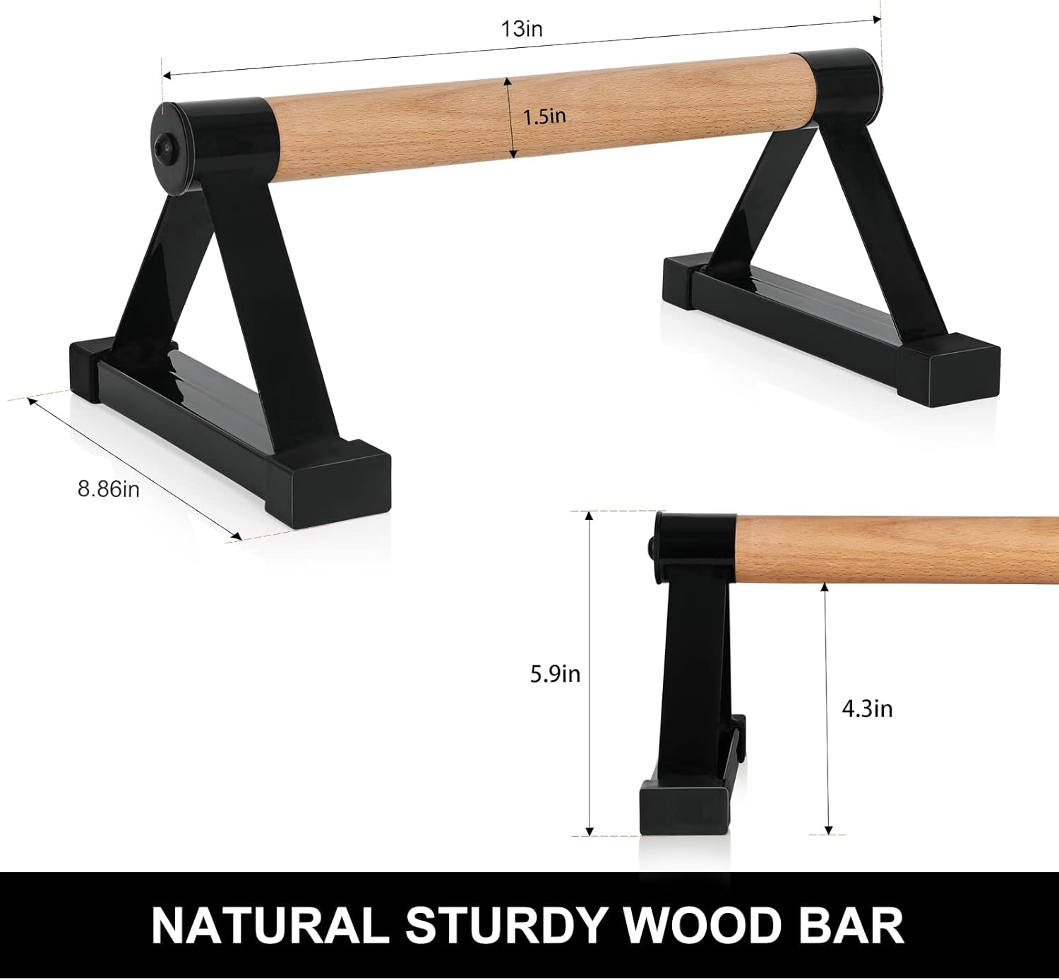 Wood push up bars Parallettes bars Anti-slip Handstand Bars for Calisthenics, Fitness, Floor workouts Solid Wood with Sturdy Metal Bracket, Support 500 lbs - Image 2