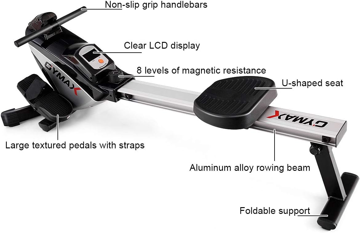Gymax Magnetic Rower, 8-Level Folding Magnetic Rowing Machine with LCD Monitor, for Home Gym Cardio Exercise Fitness - Image 3