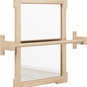 Montessori Based Small Mirror with Short Wooden Pull up bar, Gift for Kids Baby Registry Item