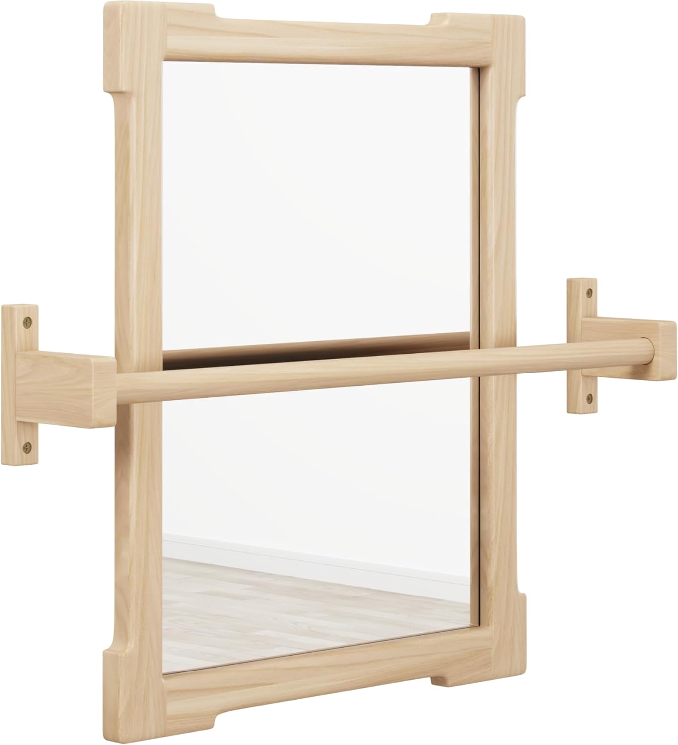 Montessori Based Small Mirror with Short Wooden Pull up bar, Gift for Kids Baby Registry Item - Image 2